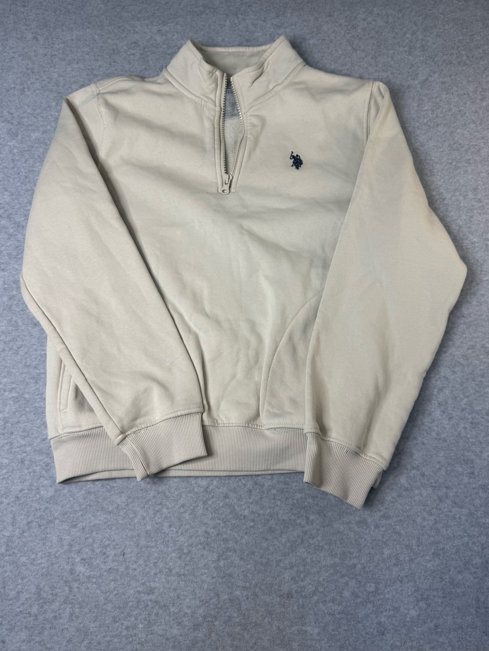 Polo Kid Pullover Cream Colored Quarter Zip Fleece Cozy Sweatshirt 14/16